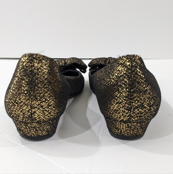 Something Bleu Women Black Gold Glitter Sparkly Flats Shoes Slip-On Bow Formal 8 - Picture 6 of 10